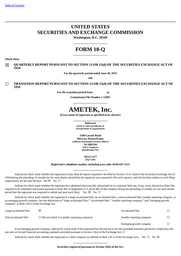 Thumbnail Ametek Quarterly Report 2023-q2