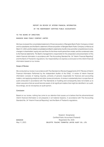 Miniature Bangkok Bank
 Rapport trimestriel 2023-q1