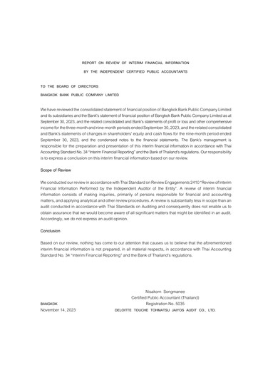 Miniature Bangkok Bank
 Rapport trimestriel 2023-q3