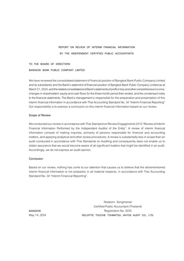 Miniature Bangkok Bank
 Rapport trimestriel 2024-q1