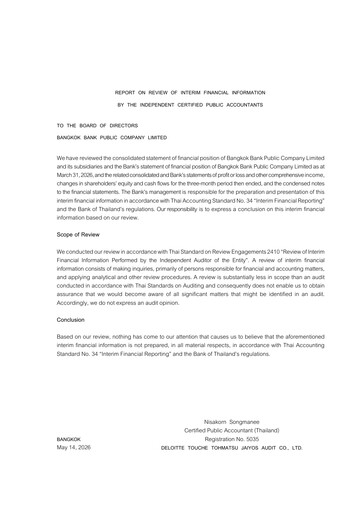 Miniature Bangkok Bank
 Rapport trimestriel 2026-q1