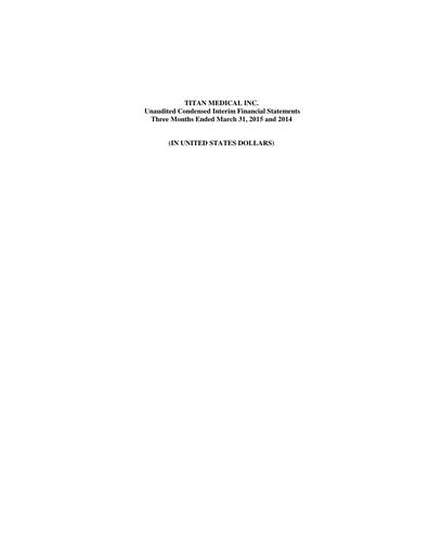 Thumbnail Titan Medical Quarterly Report 2015-q1
