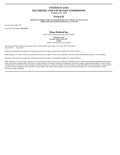 Miniature Titan Medical Rapport trimestriel 2022-q1