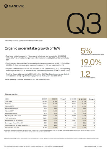 Thumbnail Sandvik Quarterly Report 2025-q3