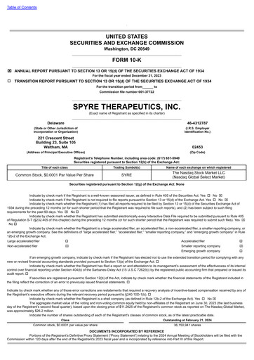 Miniature Spyre Therapeutics Rapport annuel 2023