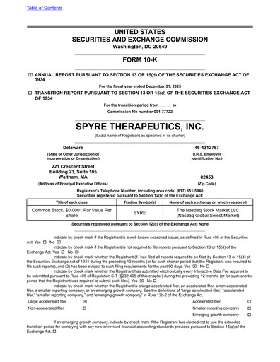 Miniature Spyre Therapeutics Rapport annuel 2025