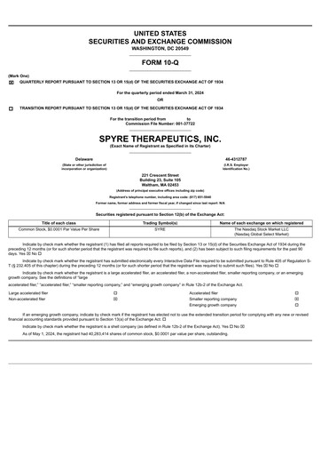 Miniature Spyre Therapeutics Rapport trimestriel 2024-q1