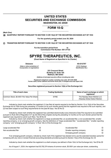 Miniature Spyre Therapeutics Rapport trimestriel 2024-q2