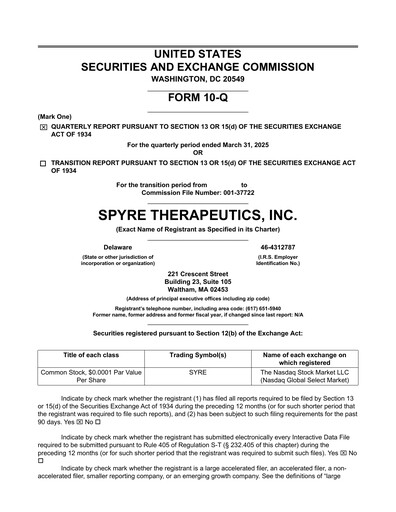 Miniature Spyre Therapeutics Rapport trimestriel 2025-q1