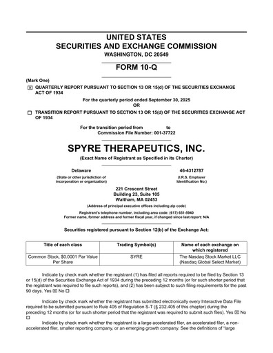 Miniature Spyre Therapeutics Rapport trimestriel 2025-q3