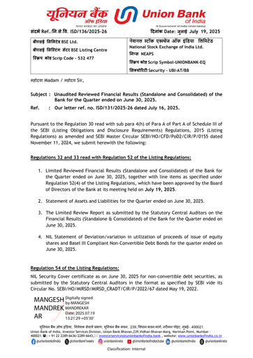 Thumbnail Union Bank of India Quarterly Report 2025-q1