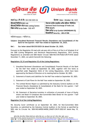 Thumbnail Union Bank of India Quarterly Report 2025-q2