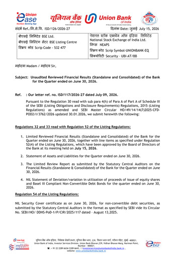 Thumbnail Union Bank of India Quarterly Report 2026-q1
