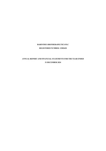 Thumbnail Barinthus Biotherapeutics Annual Report 2024