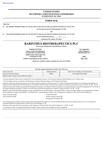 Thumbnail Barinthus Biotherapeutics Quarterly Report 2025-q3