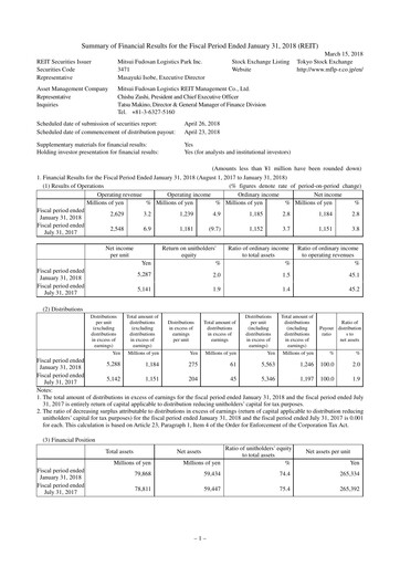 Thumbnail Mitsui Fudosan Logistics Park Financial Report 2018-h1