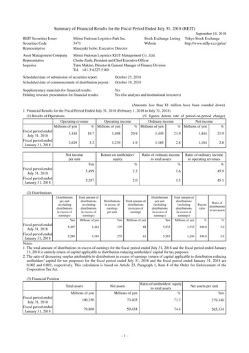 Thumbnail Mitsui Fudosan Logistics Park Financial Report 2018-h2