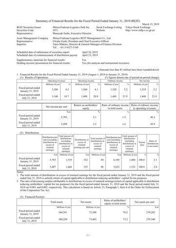 Thumbnail Mitsui Fudosan Logistics Park Financial Report 2019-h1