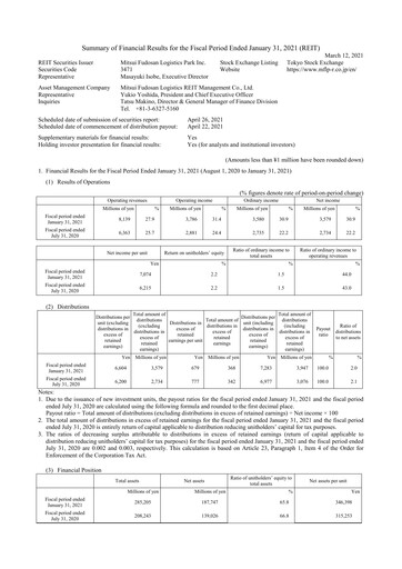 Thumbnail Mitsui Fudosan Logistics Park Financial Report 2021-h1