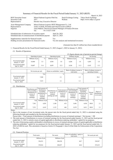Thumbnail Mitsui Fudosan Logistics Park Financial Report 2023-h1