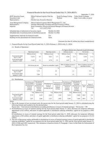 Thumbnail Mitsui Fudosan Logistics Park Financial Report 2024-h2
