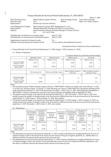 Thumbnail Mitsui Fudosan Logistics Park Financial Report 2026-h1