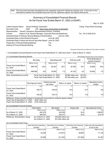 Thumbnail Sanwa Holdings Financial Statement fy2023