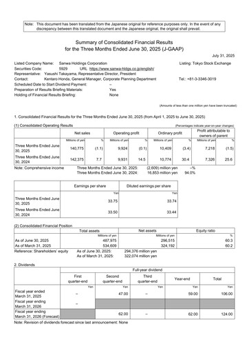 Thumbnail Sanwa Holdings Quarterly Report 2026-q1