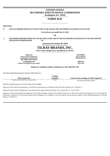 Miniature Tilray Brands
 Rapport annuel 2023