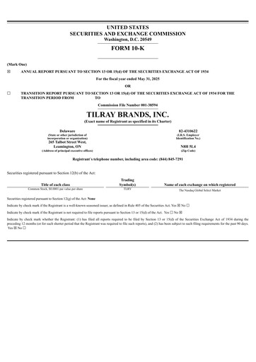 Miniature Tilray Brands
 Rapport annuel 2025