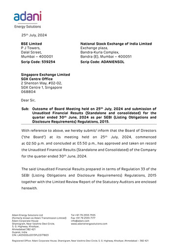 Thumbnail Adani Energy Solutions Quarterly Report 2024-q1