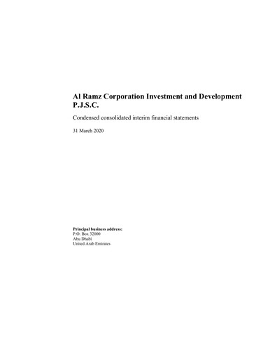 Thumbnail Al Ramz Corporation Investment and Development Quarterly Report 2020-q1