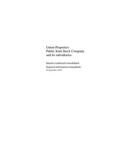 Thumbnail Union Properties Quarterly Report 2014-q3