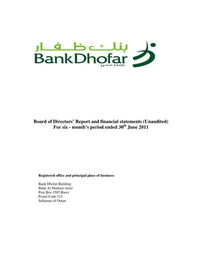Vorschaubild Bank Dhofar Finanzmitteilung 2011-q2