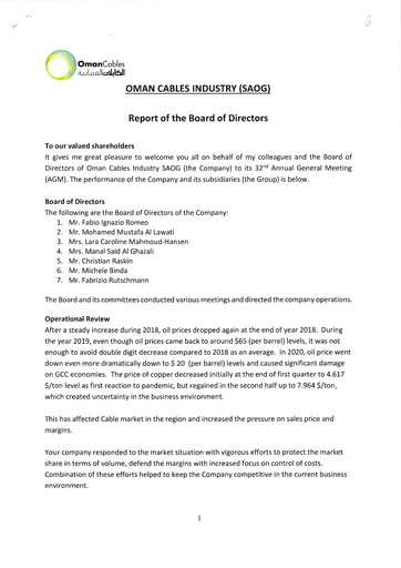 Thumbnail Oman Cables Industry Annual Report 2020