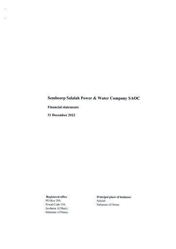 Thumbnail Sembcorp Salalah Power & Water Company Financial Statement 2012