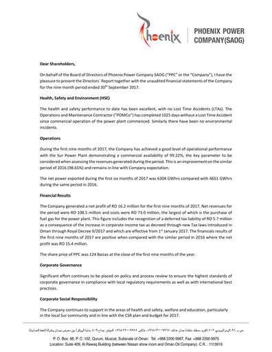 Thumbnail Phoenix Power Company Financial Report 2017-9m