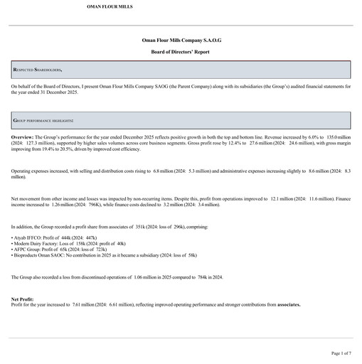 Thumbnail Oman Flour Mills Financial Statement 2025