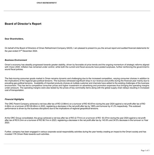 Vorschaubild Oman Refreshment Company (Pepsi Oman) Jahresbericht 2024