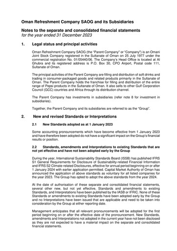 Thumbnail Oman Refreshment Company (Pepsi Oman) Financial Statement 2023