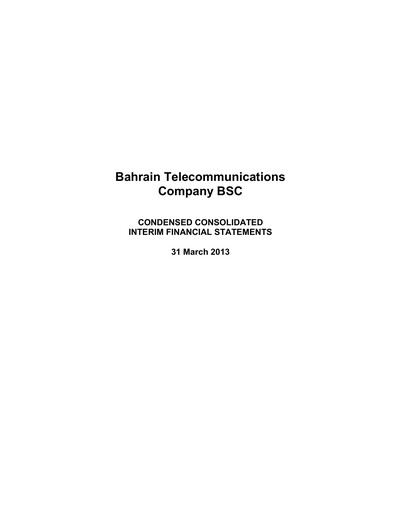 Thumbnail Batelco (Bahrain Telecommunication Company) Quarterly Report 2013-q1