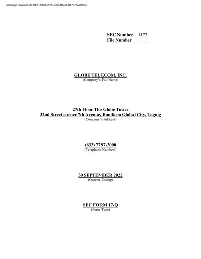 Thumbnail Globe Telecom, Inc. Quarterly Report 2022-q3