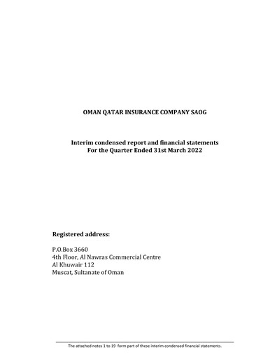 Thumbnail OQIC Oman Qatar Insurance Company Financial Statement 2022-q1