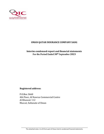 Thumbnail OQIC Oman Qatar Insurance Company Financial Statement 2023-9m