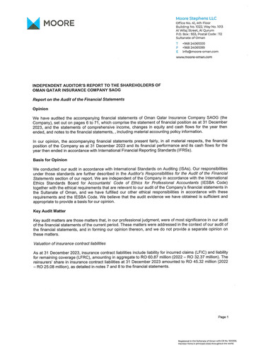 Thumbnail OQIC Oman Qatar Insurance Company Financial Statement 2023