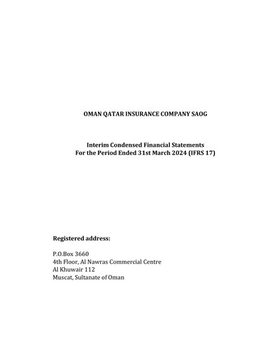 Thumbnail OQIC Oman Qatar Insurance Company Financial Statement 2024-q1