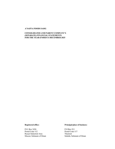 Thumbnail A'Saffa Foods Financial Statement 2025