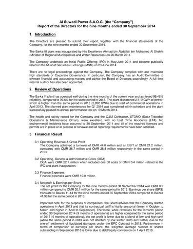 Vorschaubild Al Suwadi Power Finanzmitteilung 2014-9m