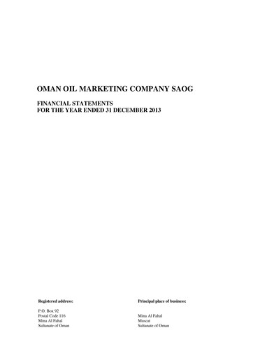 Thumbnail Oman Oil Marketing Company (oomco) Financial Statement 2013