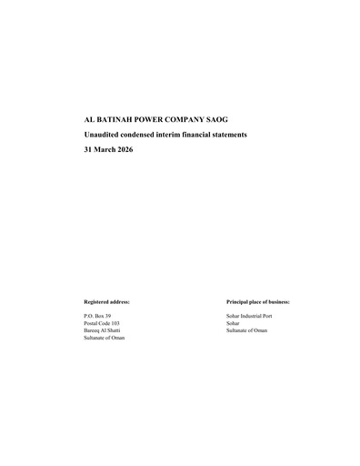 Miniature Al Batinah Power Bilan financier 2026-q1